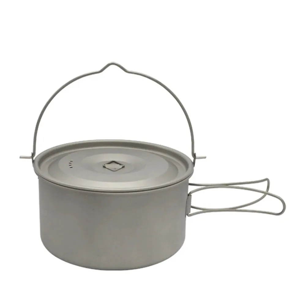 1.8L/3L Titanium Pot Ultralight Hanging Pot with Lid and Foldable Handle Storage Bag Outdoor Camping Hiking Backpacking Picnic