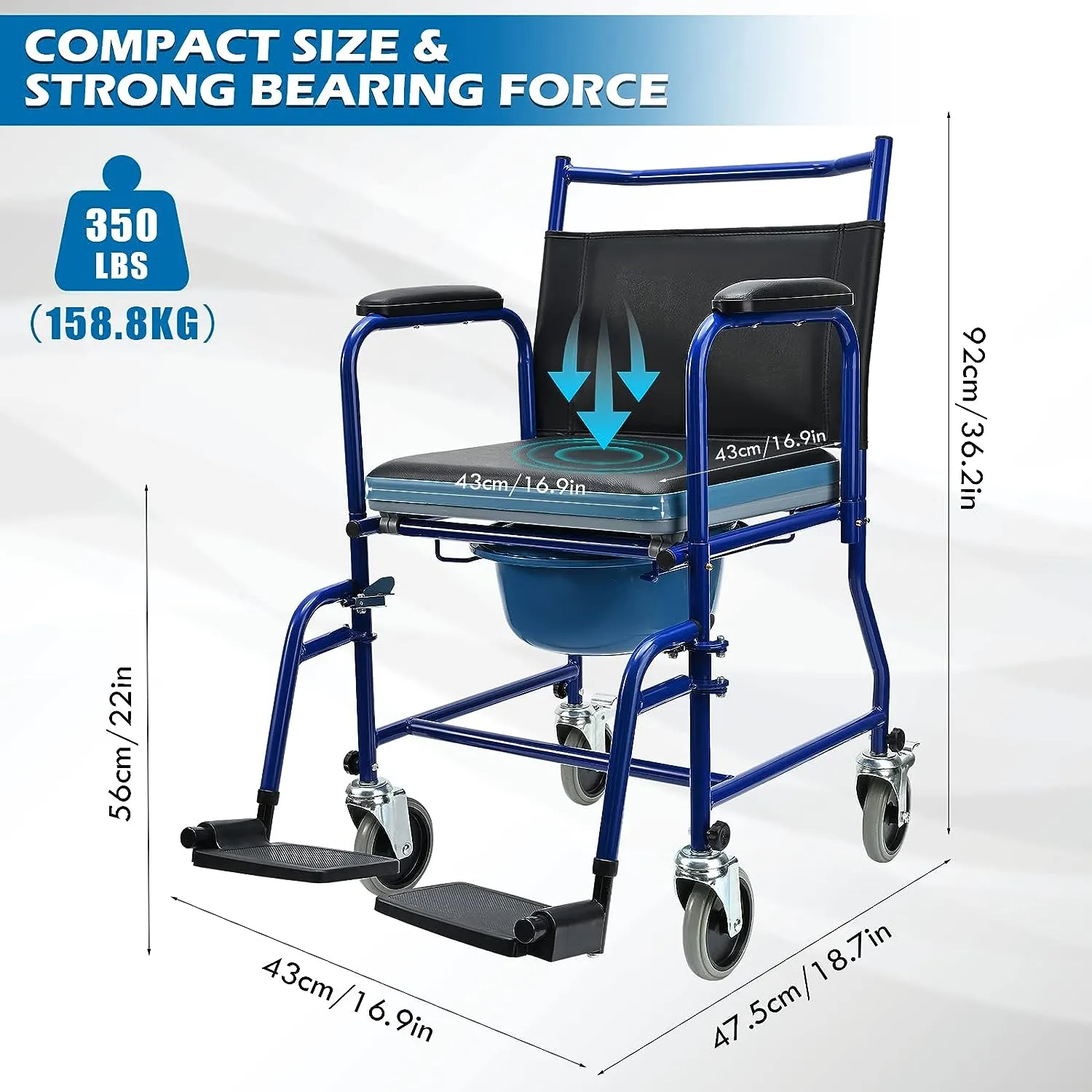 4 in 1 Bedside Commode Chair I Transport Shower Wheelchair I Rolling Shower Chair I Rolling Over Toilet Chair for Elderly Injured and Disabled