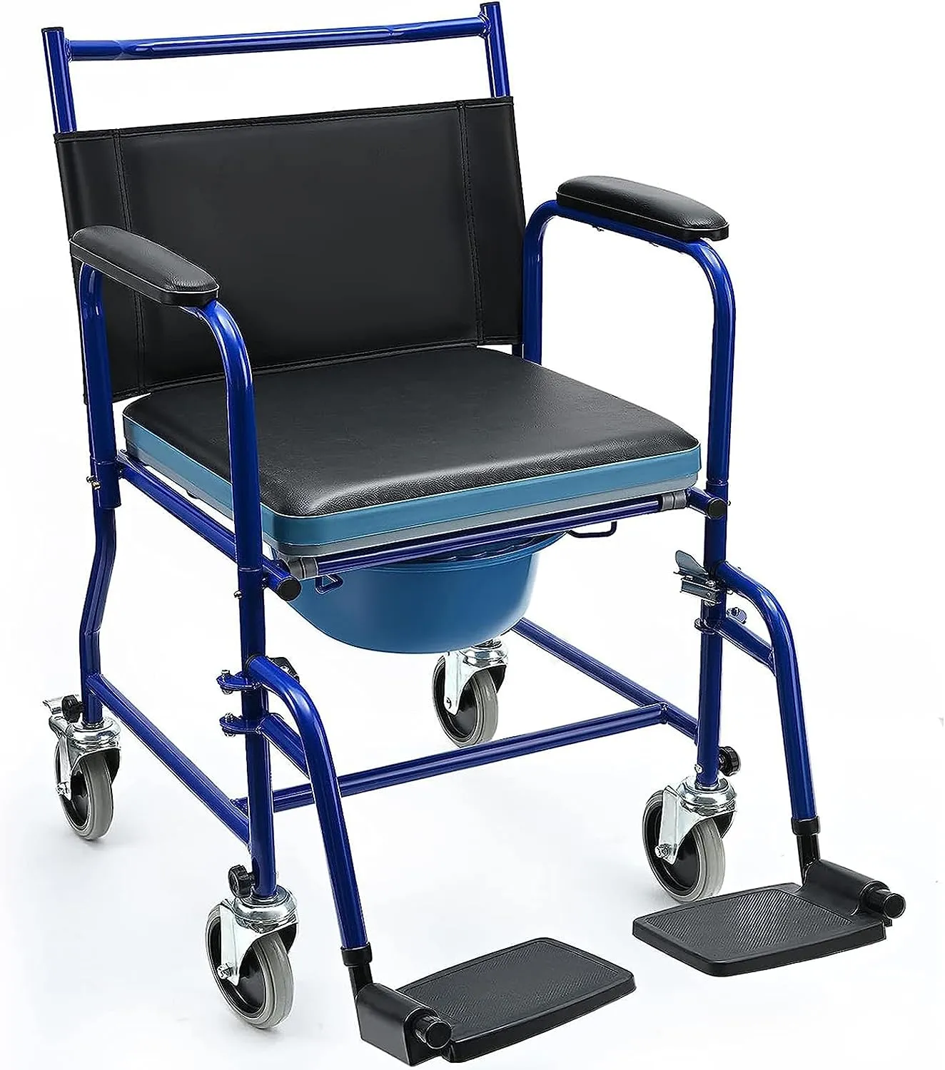 4 in 1 Bedside Commode Chair I Transport Shower Wheelchair I Rolling Shower Chair I Rolling Over Toilet Chair for Elderly Injured and Disabled