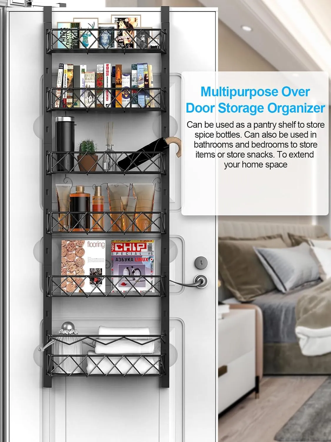 6 Tier Adjustable Baskets Over Door Pantry Organiser | Home Kitchen Storage Solution