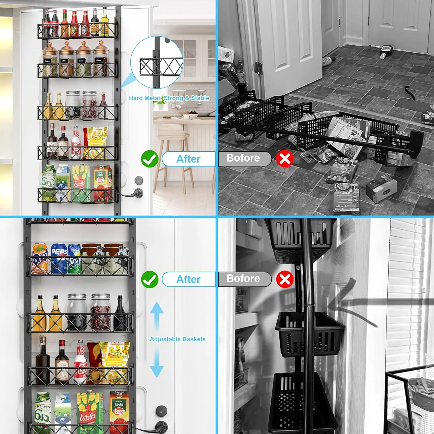 6 Tier Adjustable Baskets Over Door Pantry Organiser | Home Kitchen Storage Solution