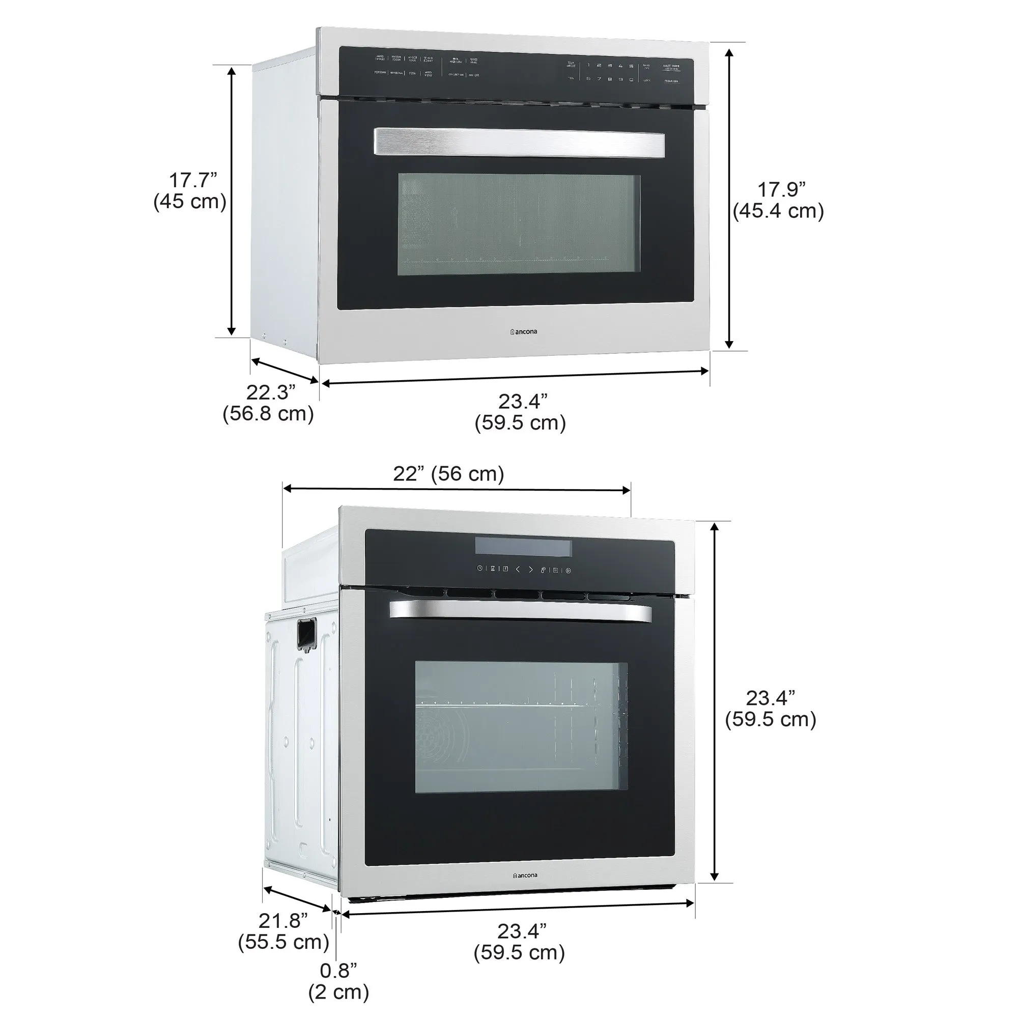 Ancona 2-piece 24" Oven Set with Built-in Convection Oven with Rotisserie Kit and Built-in Speed Combination Microwave Oven with Auto Menus