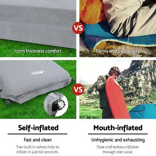 Camping Self Inflating Mattress Mat 10CM Thick - Single Size - Grey