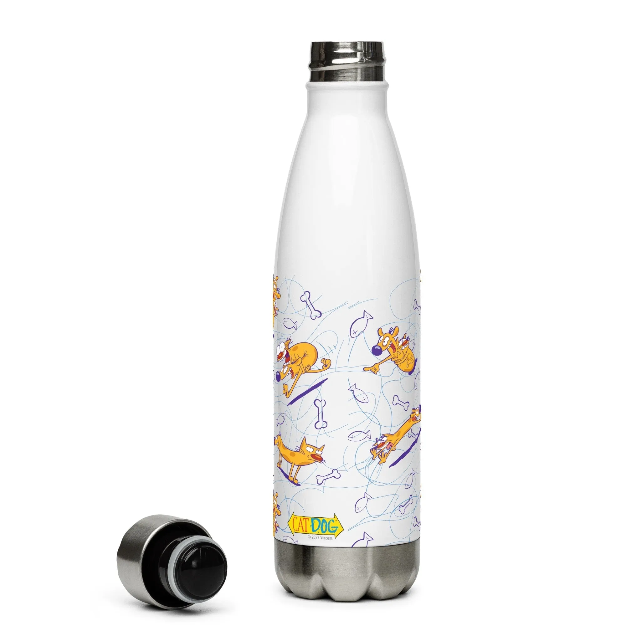 CatDog Pattern 17oz Stainless Steel Water Bottle