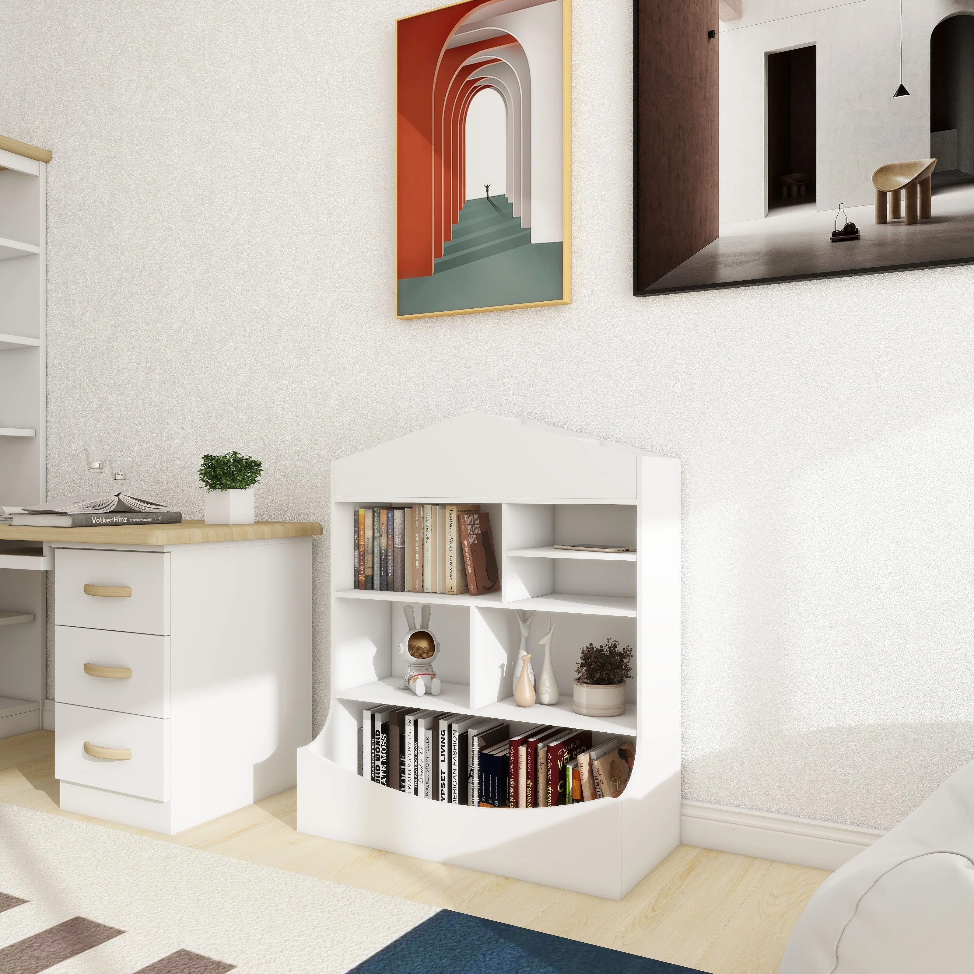 Children's Multi-Functional 7 Shelf Bookcase, Storage Display, Rack, Organizer - White by Couch.com