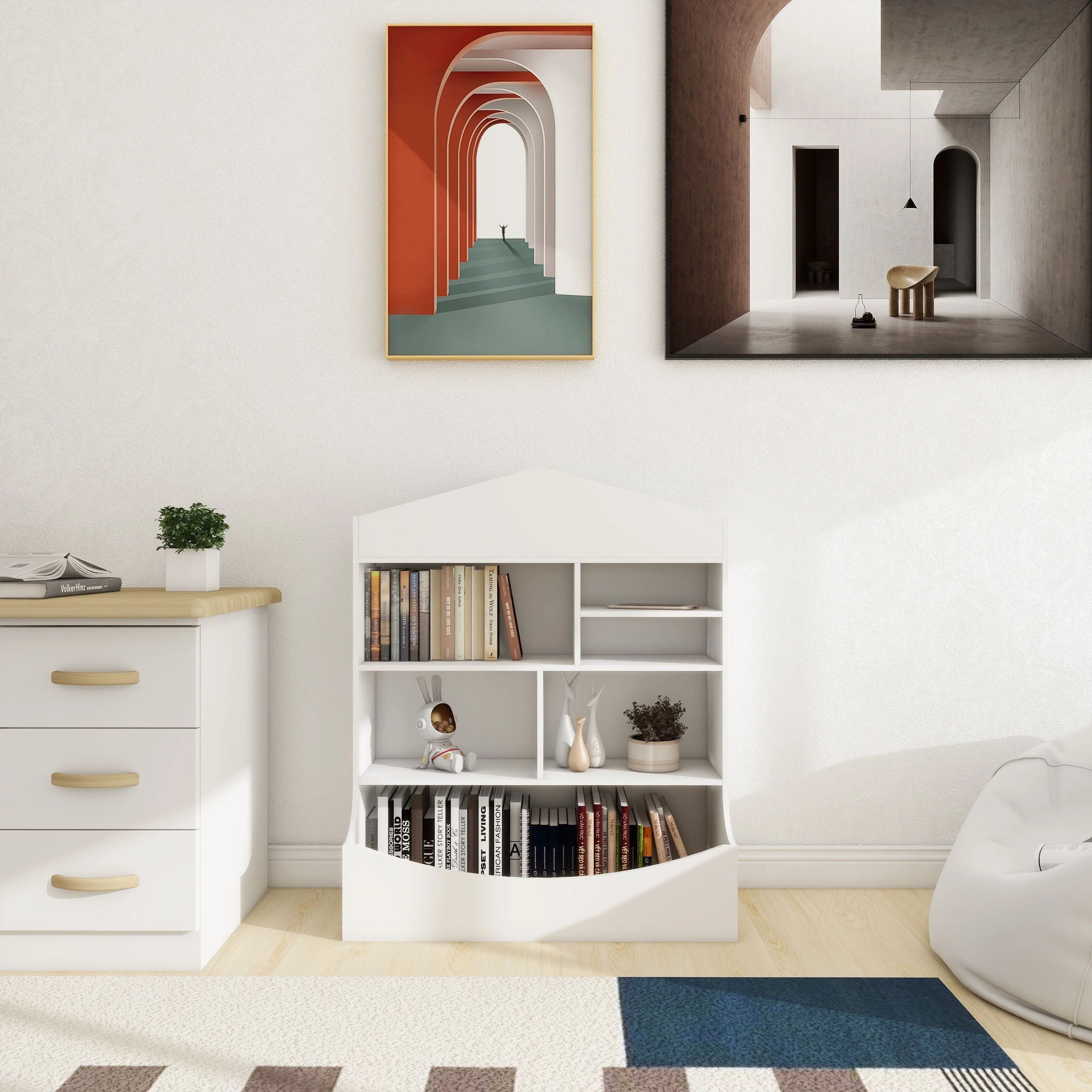Children's Multi-Functional 7 Shelf Bookcase, Storage Display, Rack, Organizer - White by Couch.com