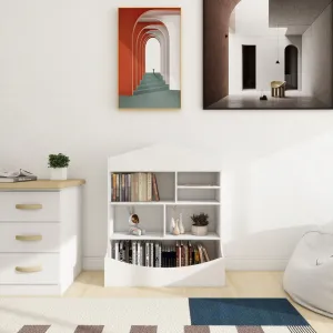 Children's Multi-Functional 7 Shelf Bookcase, Storage Display, Rack, Organizer - White by Couch.com