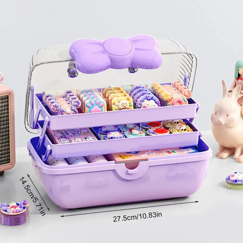 Cute Girl Jewelry Case Multipurpose Organizer with Handle Three-Layer Storage Box for Hairpin Accessory