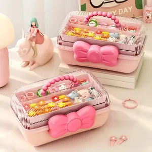 Cute Girl Jewelry Case Multipurpose Organizer with Handle Three-Layer Storage Box for Hairpin Accessory