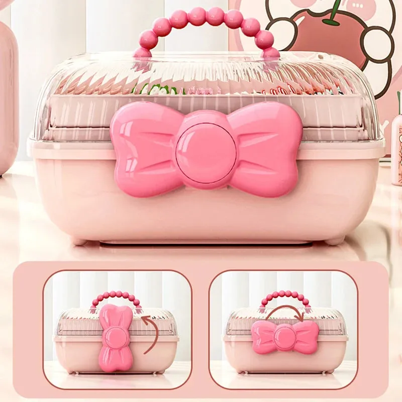 Cute Girl Jewelry Case Multipurpose Organizer with Handle Three-Layer Storage Box for Hairpin Accessory