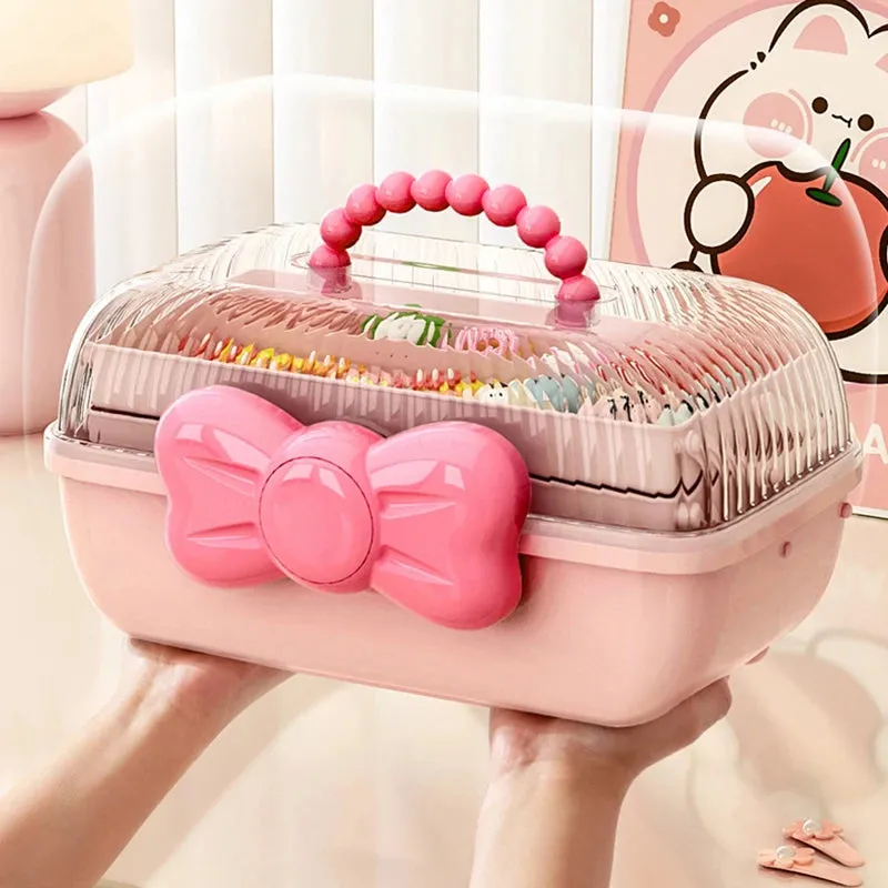 Cute Girl Jewelry Case Multipurpose Organizer with Handle Three-Layer Storage Box for Hairpin Accessory