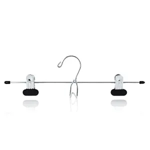 HANGERWORLD 12 Chrome 13.4inch Metal Pants Skirt Adjustable Black Non Slip Clip Coat Clothes Garment Hangers Accessory Hook