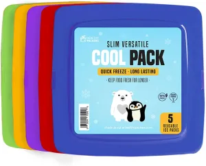 Healthy Packers Cool Pack, Slim Ice Pack for Lunch Box - Quick Freeze and Long-Lasting - Freezer Cold Packs for Cooler Bag and Lunch Boxes - Original Long-Lasting Formula (5-Pack)