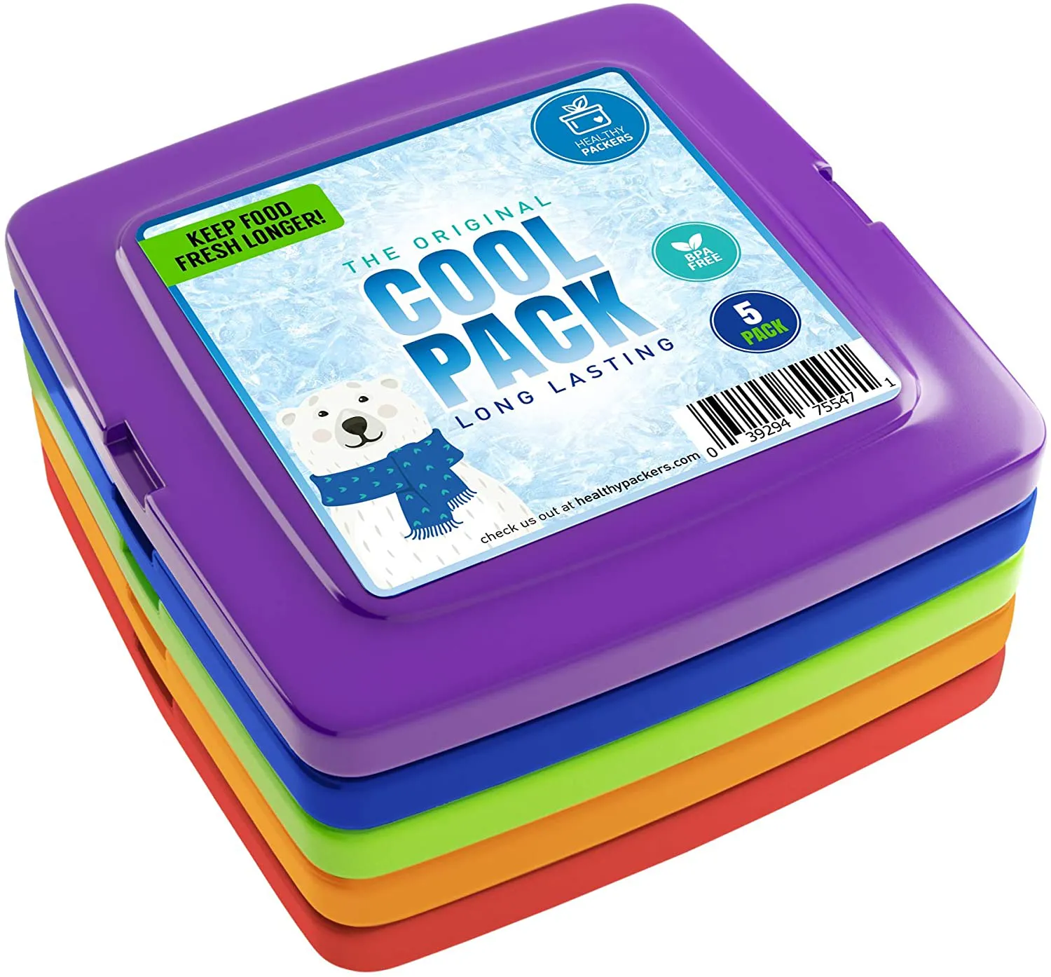 Healthy Packers Cool Pack, Slim Ice Pack for Lunch Box - Quick Freeze and Long-Lasting - Freezer Cold Packs for Cooler Bag and Lunch Boxes - Original Long-Lasting Formula (5-Pack)