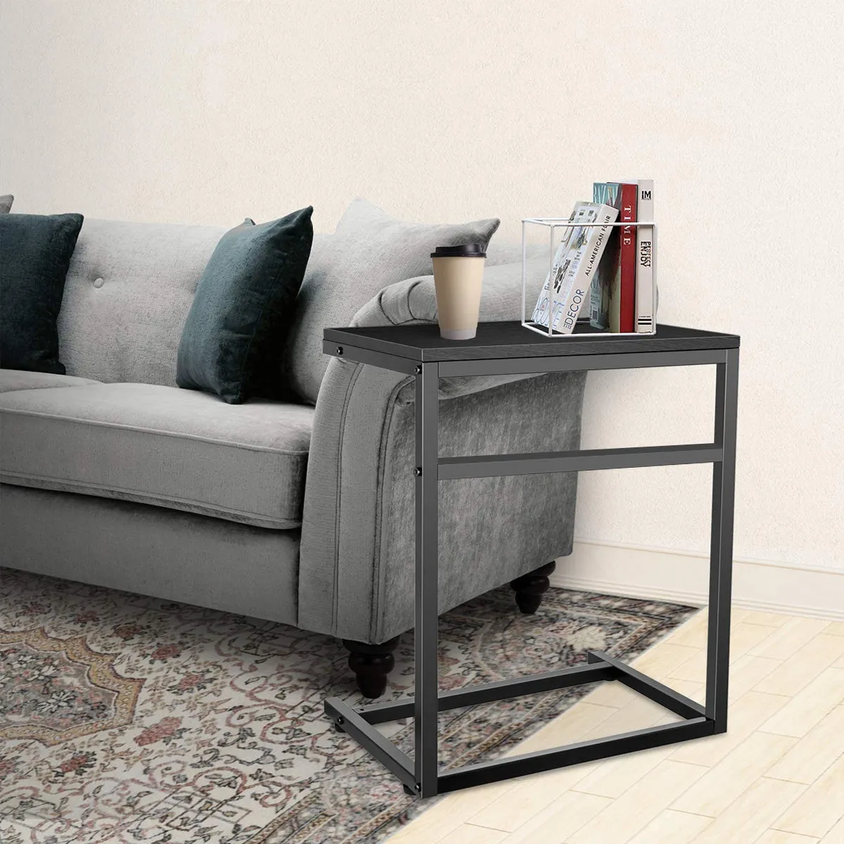 Kawachi C Shaped End Table 26 inches High Laptop Table, Side Table for Couch Slide Under, C Table Sofa Side End Table KW113-Black
