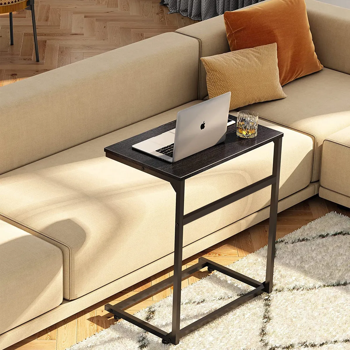 Kawachi C Shaped End Table 26 inches High Laptop Table, Side Table for Couch Slide Under, C Table Sofa Side End Table KW113-Black
