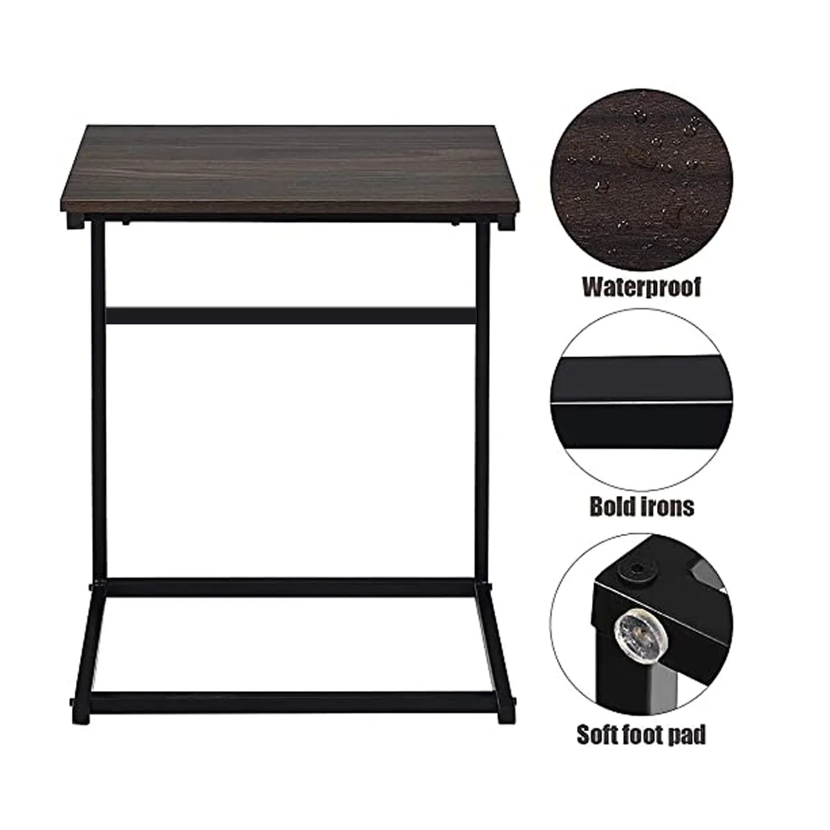 Kawachi C Shaped End Table 26 inches High Laptop Table, Side Table for Couch Slide Under, C Table Sofa Side End Table KW113-Black