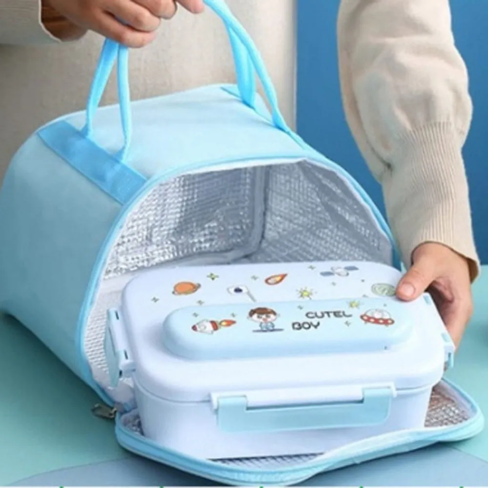 Little Surprise Box Kids TiffinLunchBox With InsulatedLunchBox Cover, Light Blue