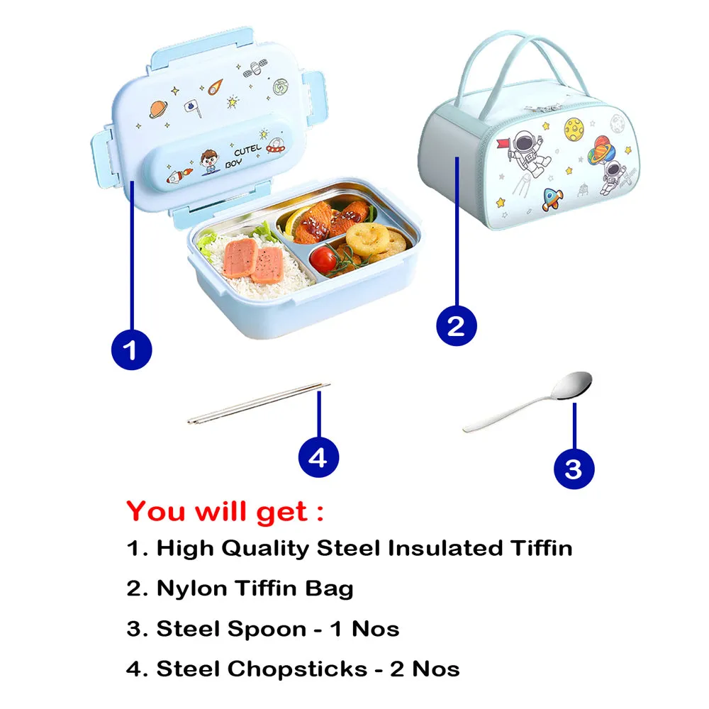 Little Surprise Box Kids TiffinLunchBox With InsulatedLunchBox Cover, Light Blue