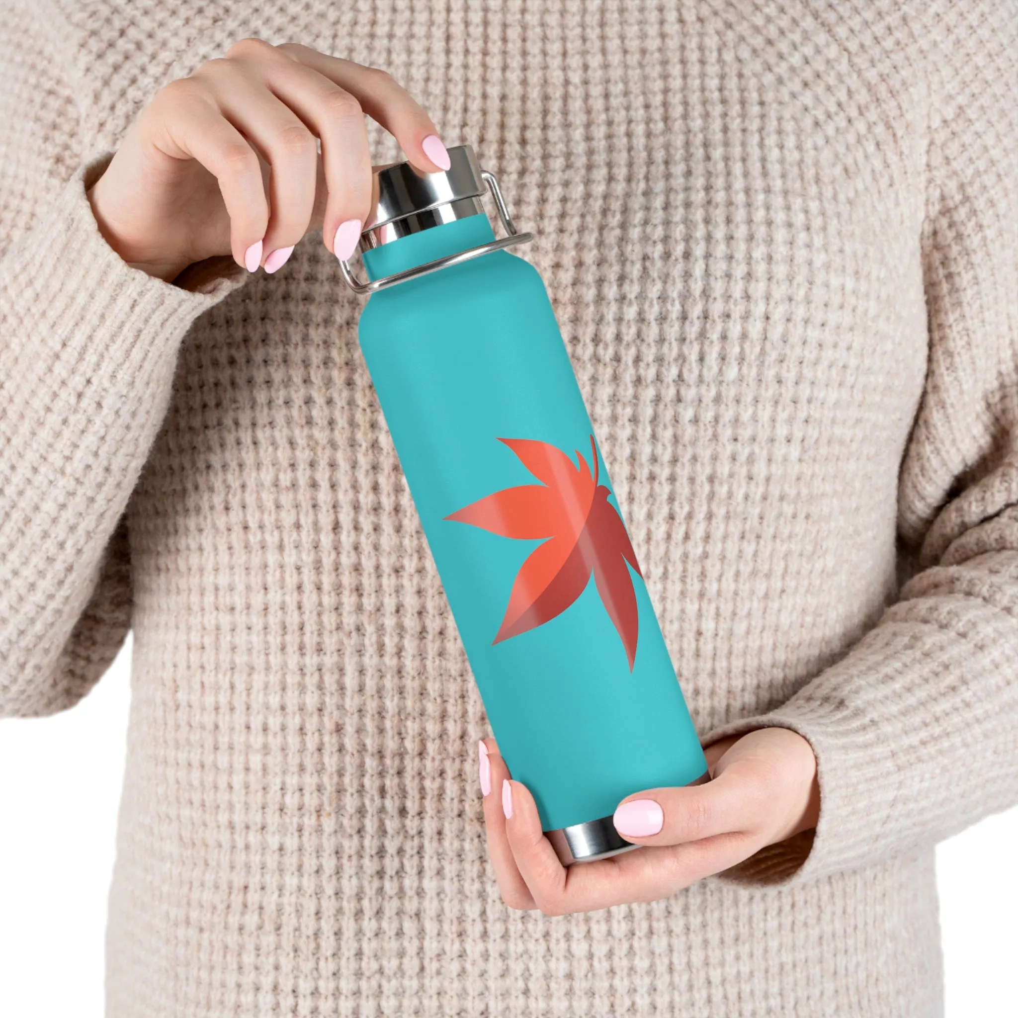 Maplestory Maple Leaf Theme Copper Vacuum Insulated Bottle, 22oz gaming gamer video game water bottle vacuum merchandise gift