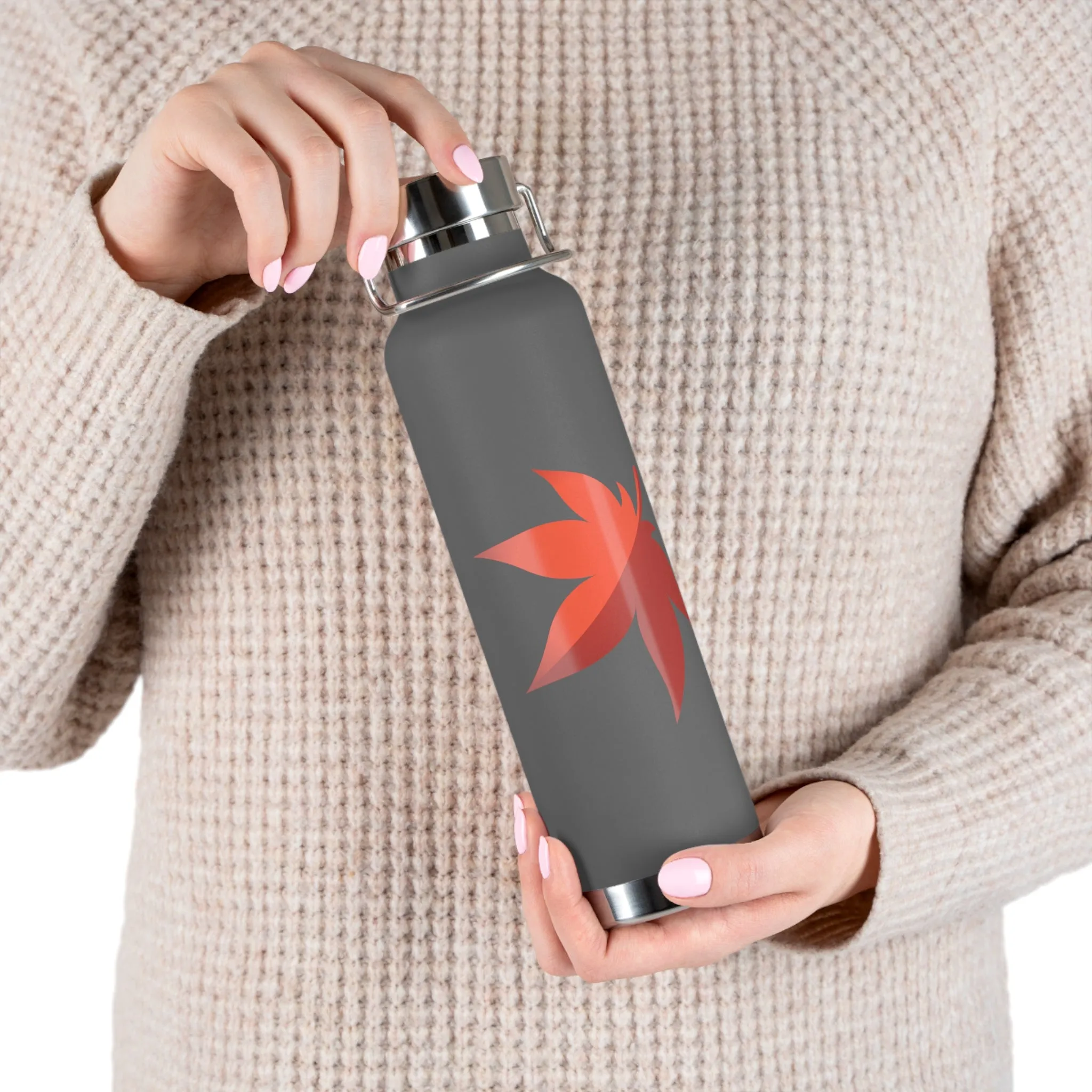 Maplestory Maple Leaf Theme Copper Vacuum Insulated Bottle, 22oz gaming gamer video game water bottle vacuum merchandise gift