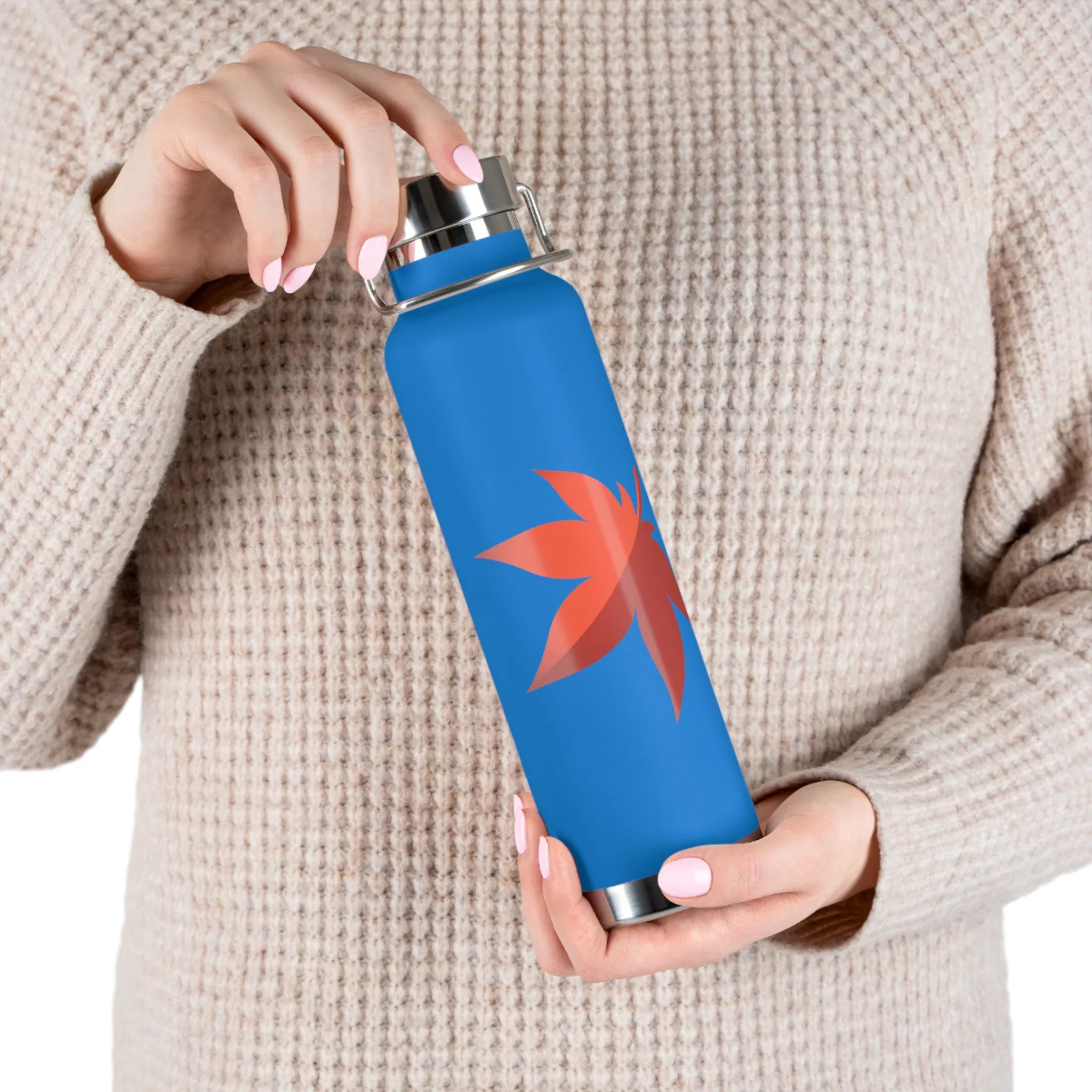 Maplestory Maple Leaf Theme Copper Vacuum Insulated Bottle, 22oz gaming gamer video game water bottle vacuum merchandise gift