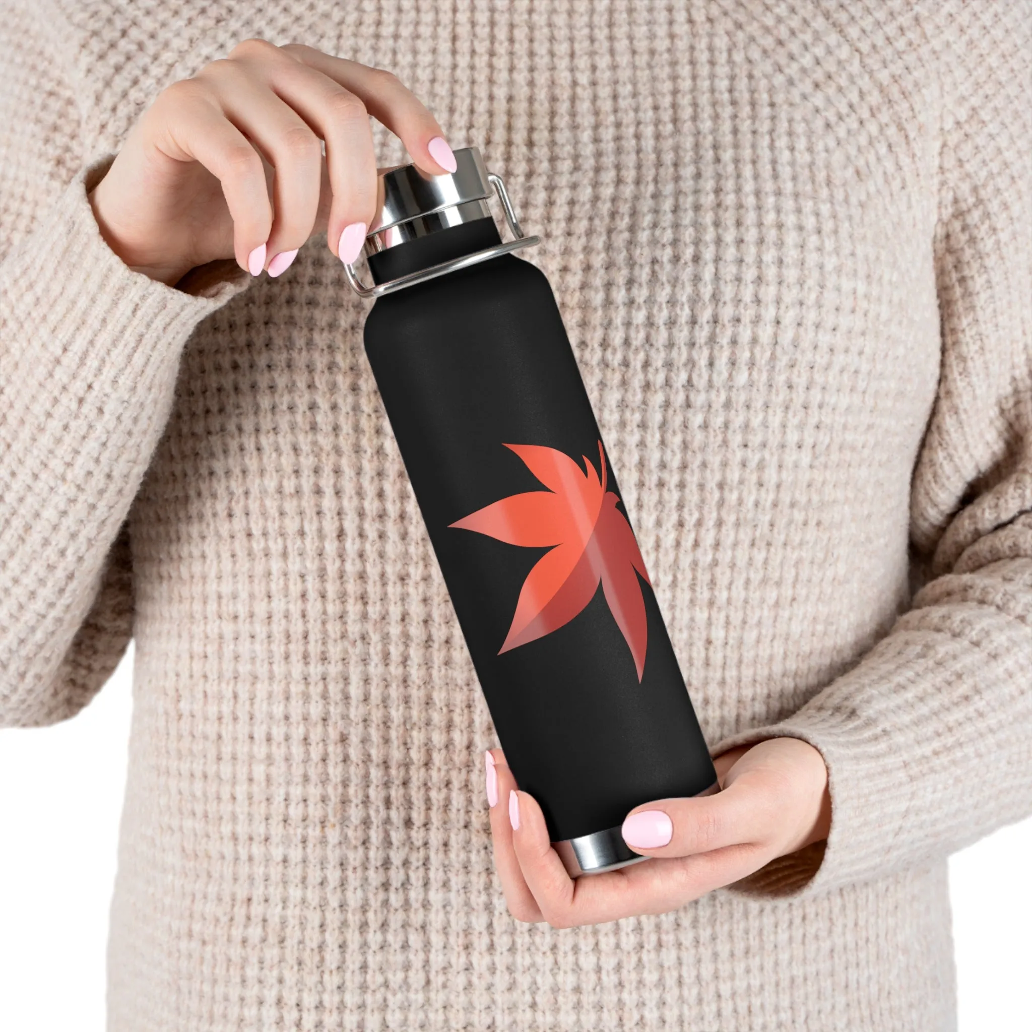 Maplestory Maple Leaf Theme Copper Vacuum Insulated Bottle, 22oz gaming gamer video game water bottle vacuum merchandise gift