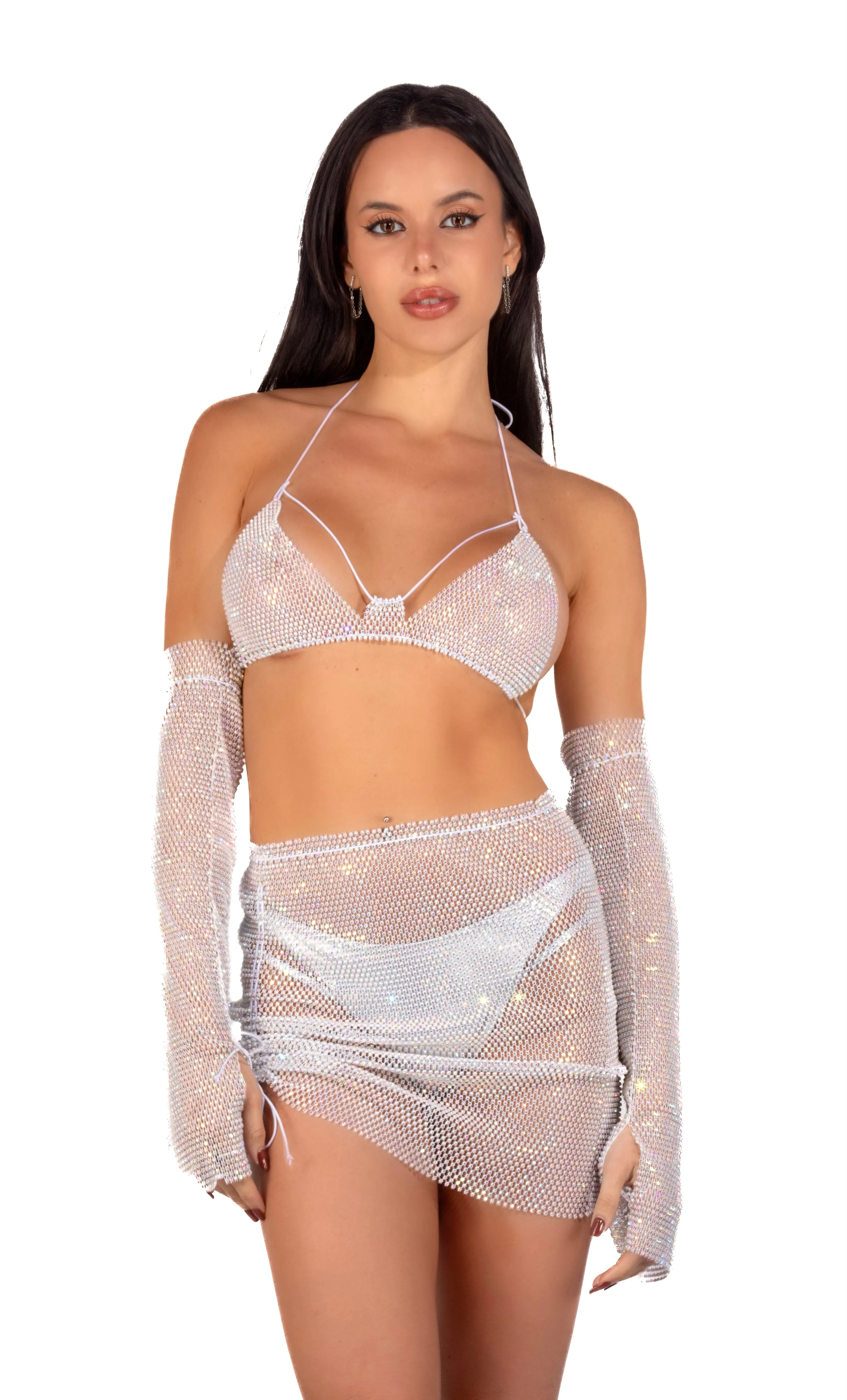 Mesh Fishnet Skirt- White