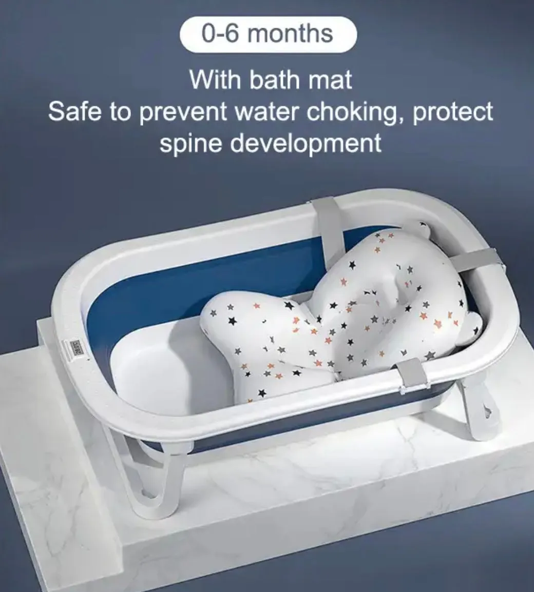 Modern Space-Saving Baby Bathtub with Supportive Pillow and Temperature Reader