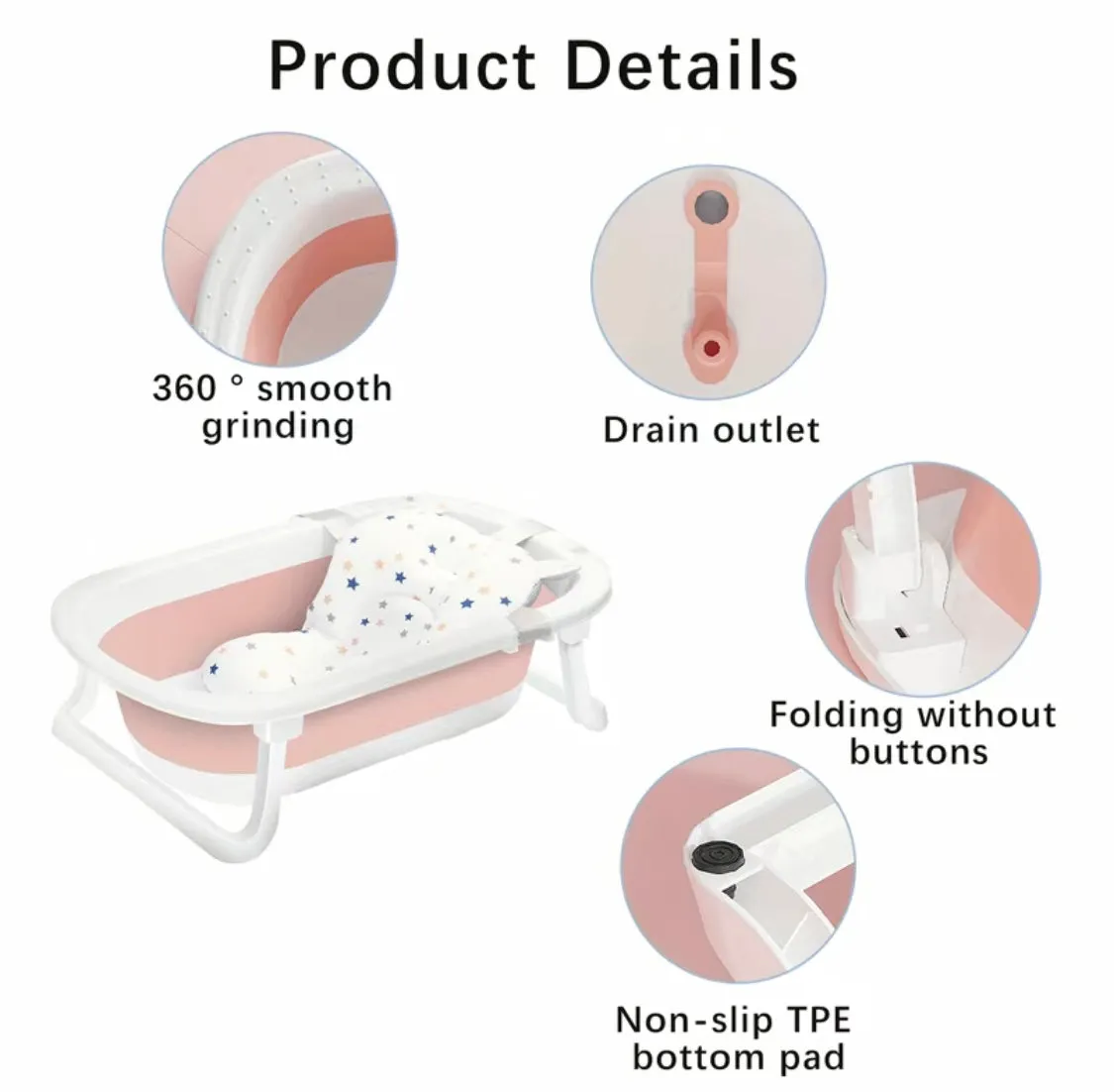 Modern Space-Saving Baby Bathtub with Supportive Pillow and Temperature Reader