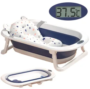 Modern Space-Saving Baby Bathtub with Supportive Pillow and Temperature Reader