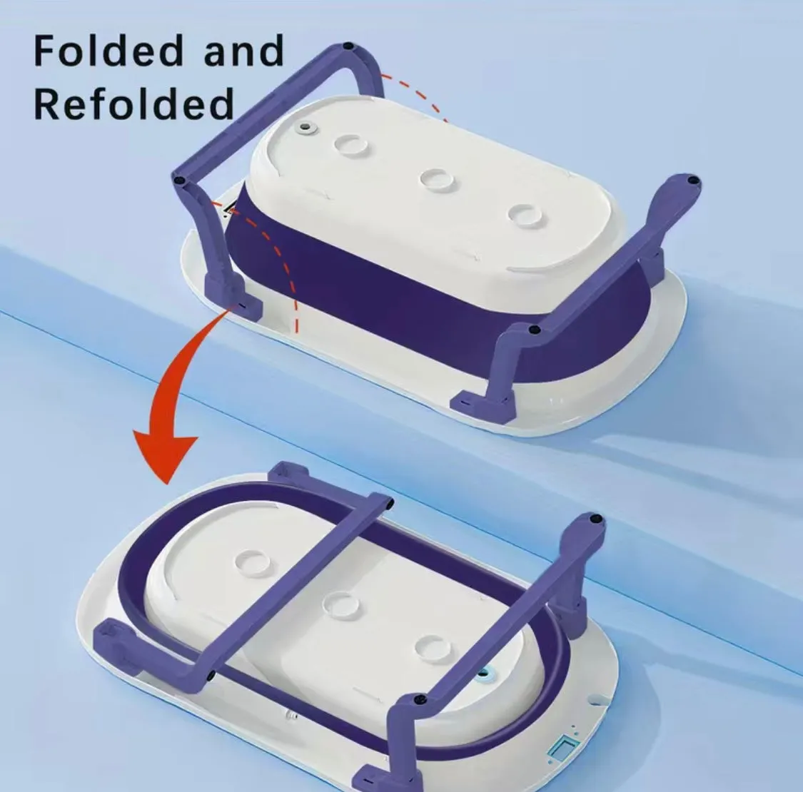 Modern Space-Saving Baby Bathtub with Supportive Pillow and Temperature Reader