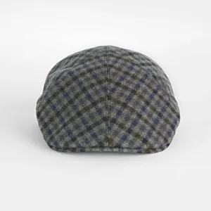 Navy & Green Check Twill Wool Roma Cap