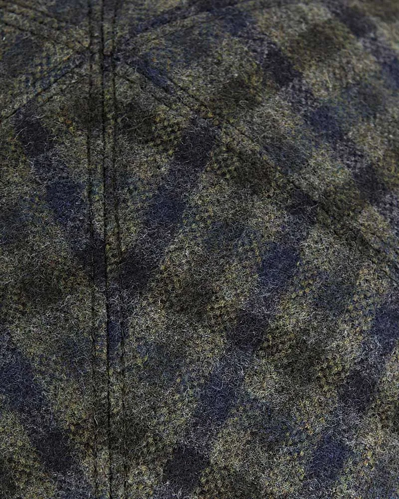Navy & Green Check Twill Wool Roma Cap
