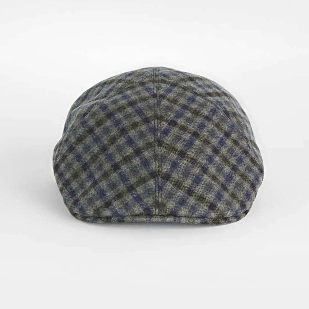 Navy & Green Check Twill Wool Roma Cap