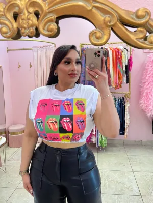 "Ronnie" Rolling Stones Graphic Print Crop Top