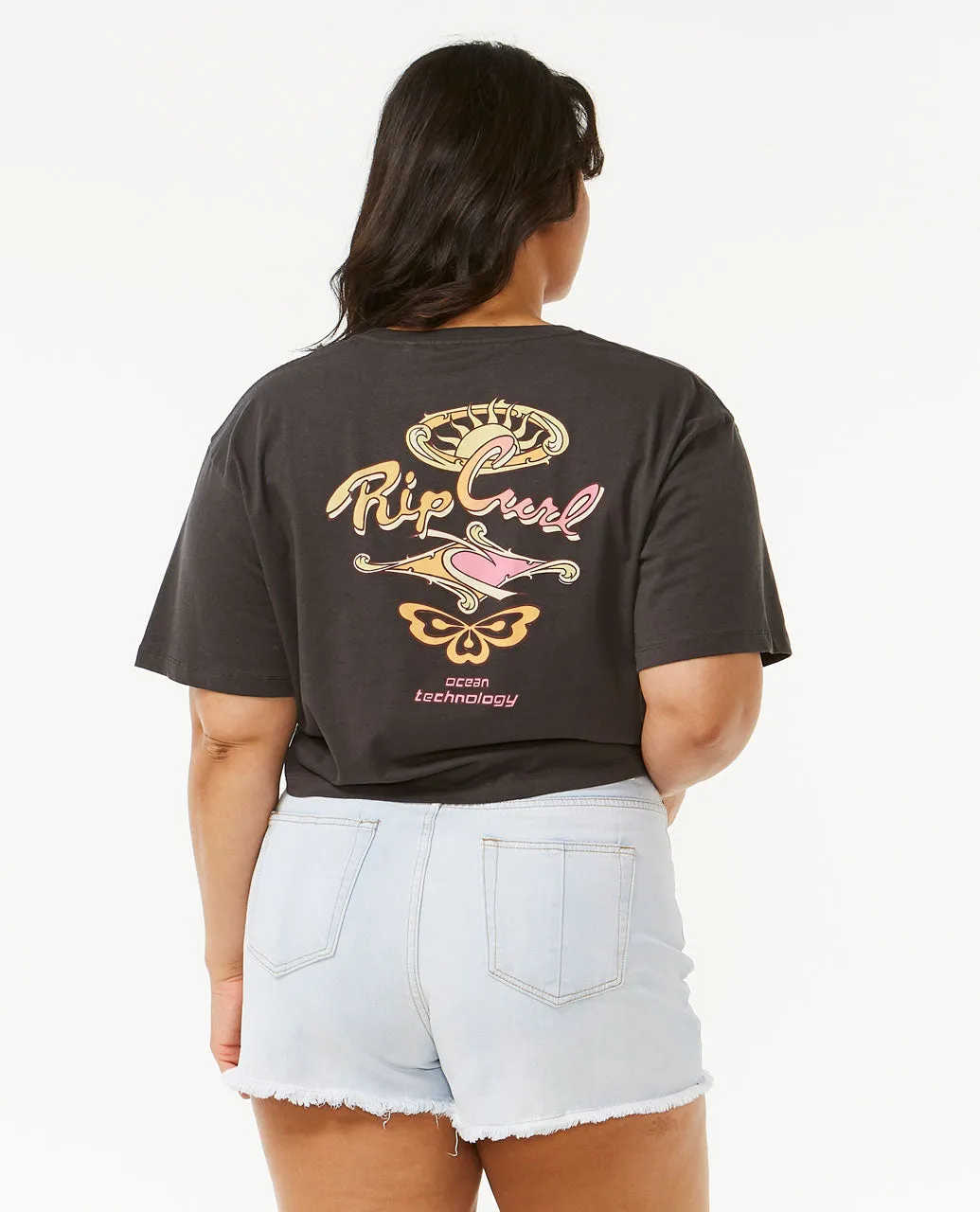 Rolling Curl Crop Tee - Washed Black