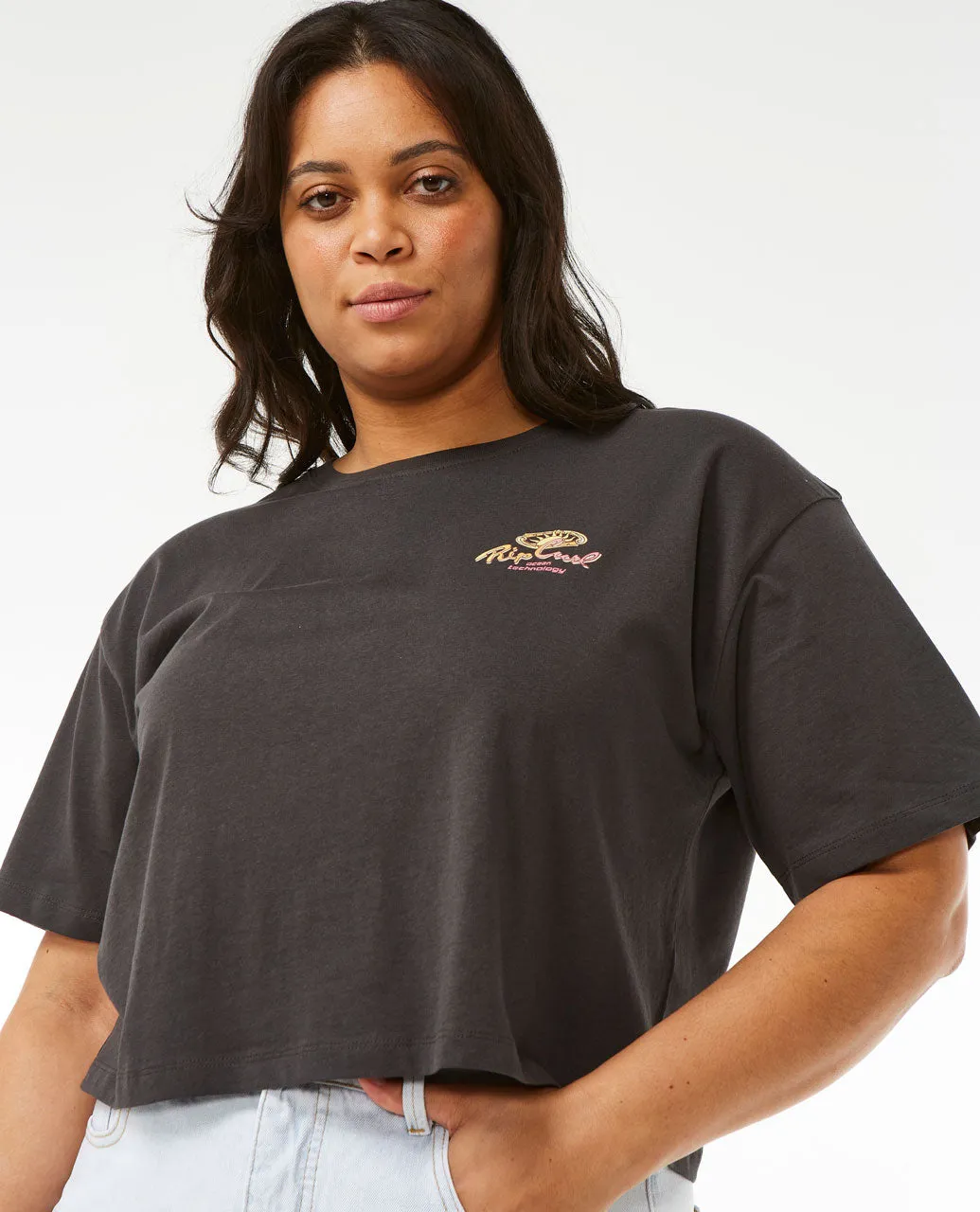 Rolling Curl Crop Tee - Washed Black