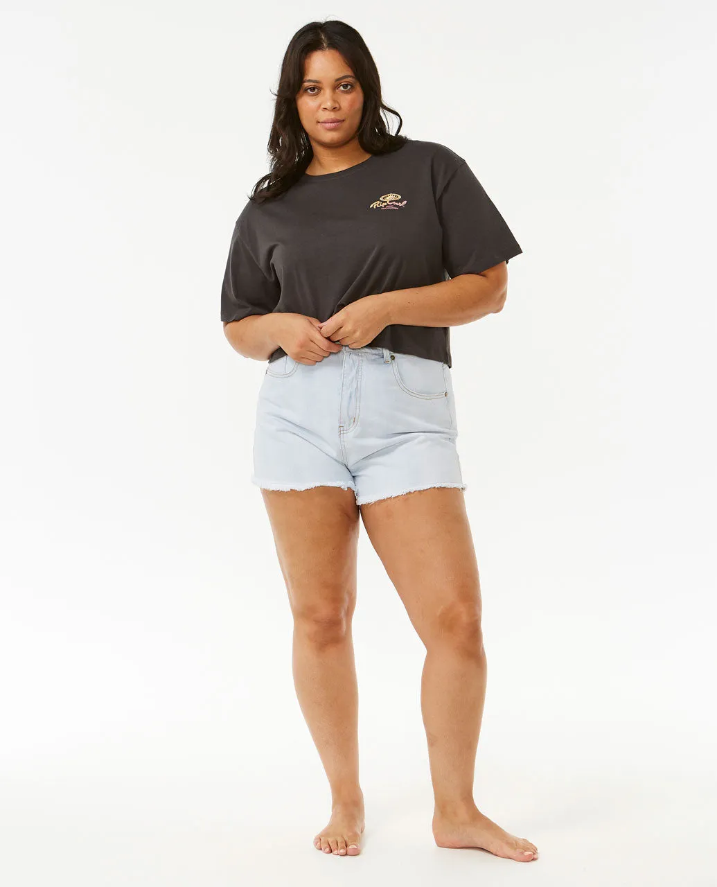 Rolling Curl Crop Tee - Washed Black