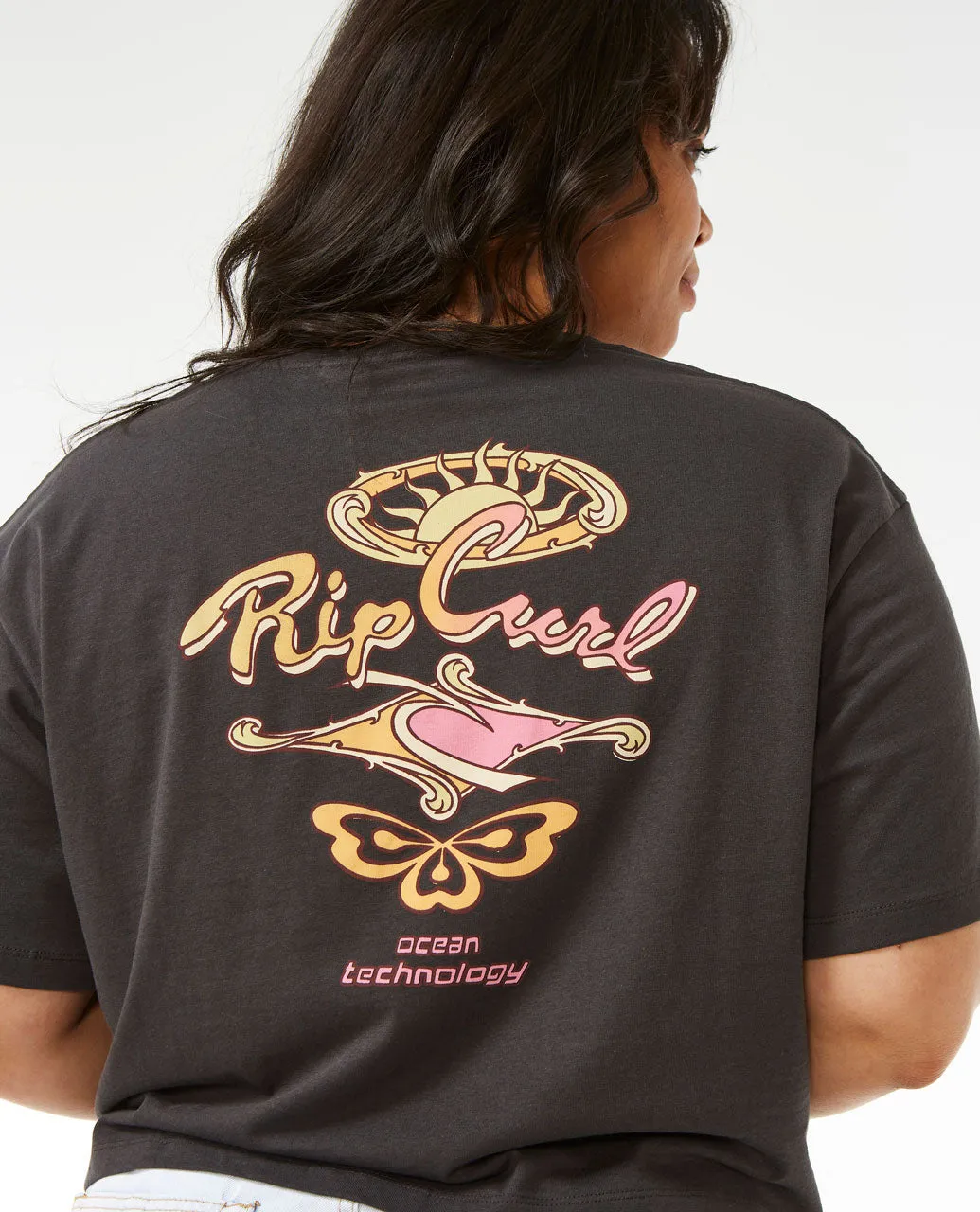 Rolling Curl Crop Tee - Washed Black