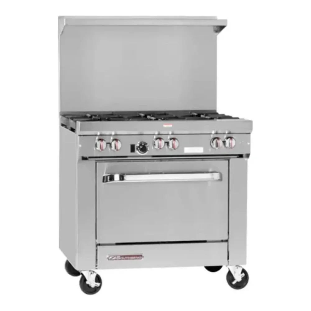 Southbend S36D 36.5" S-Series Stainless Steel Gas Restaurant Range with (6) Open Burners and (1) Standard Oven,Natural Gas,203,000 Total BTU