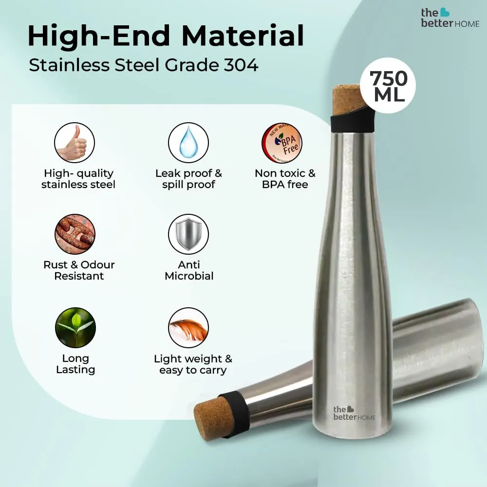 The Better Home 750ml Insulated Stainless Steel Water Bottle With Cork Cap | 8 hours Hot / 12 hours Cold | Hot And Cold Water For Office School Gym | Airtight | Leak Proof | BPA Free | pack of 20