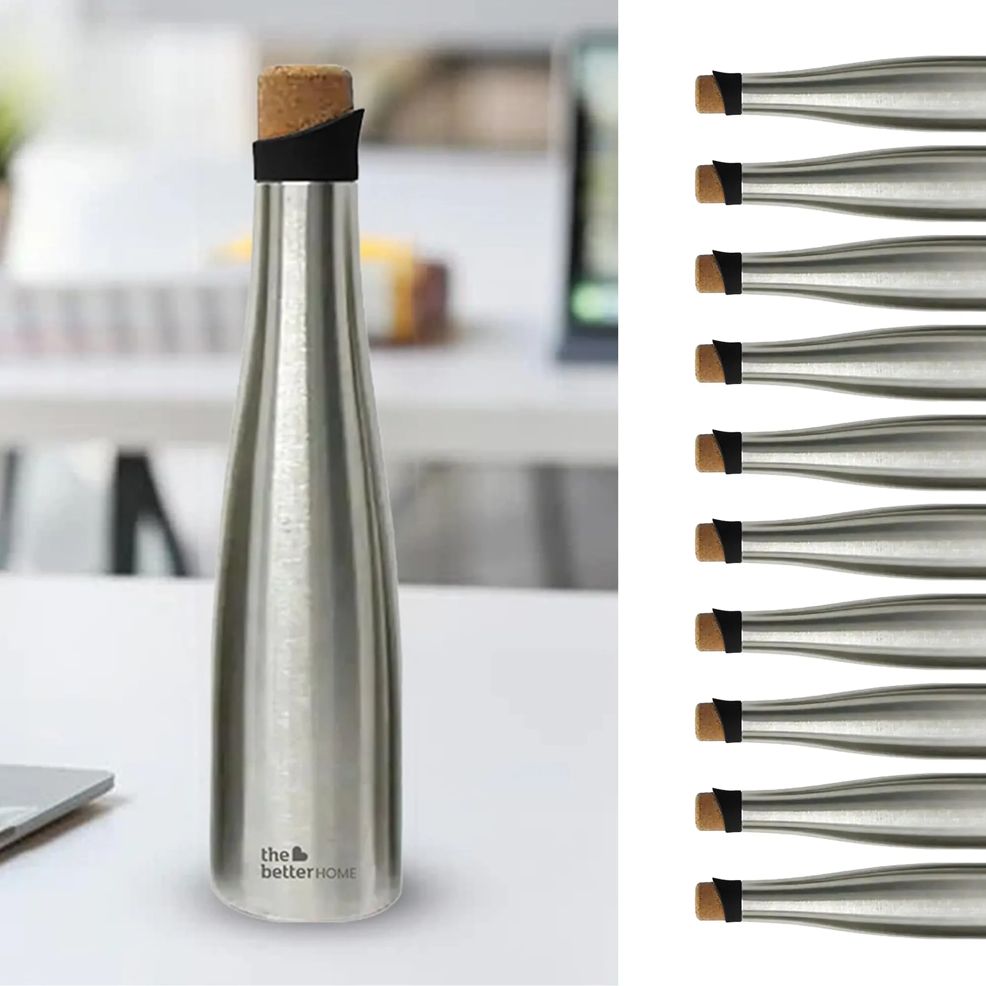 The Better Home 750ml Insulated Stainless Steel Water Bottle With Cork Cap | 8 hours Hot / 12 hours Cold | Hot And Cold Water For Office School Gym | Airtight | Leak Proof | BPA Free | pack of 20