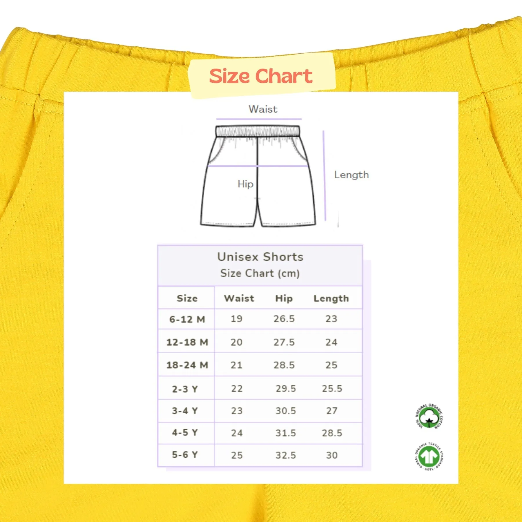 Unisex Organic Cotton Shorts- Dandelion Yellow
