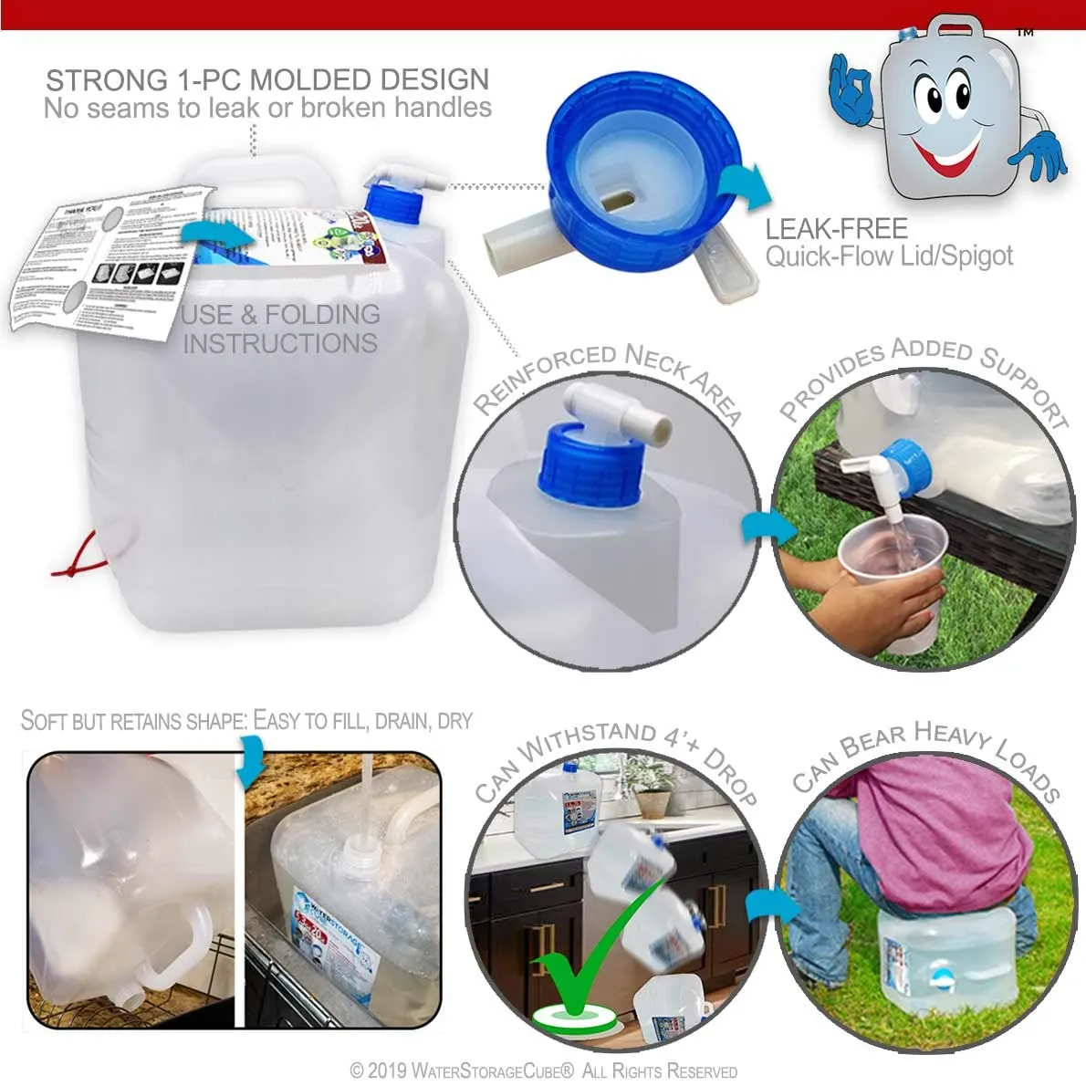 WaterStorageCube - Water Container with Spigot 1.3 Gallon - 2 Pack